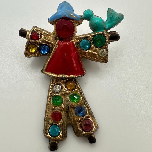 Antique Art Deco 1930s articulated rhinestones figural scarecrow bird brooch - Picture 1 of 8